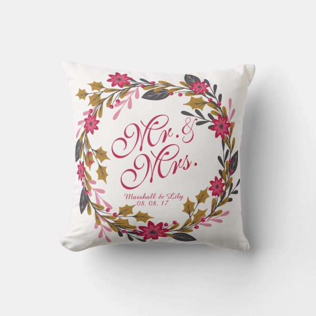 Personalized Floral Christmas Wedding Pillow (Front)