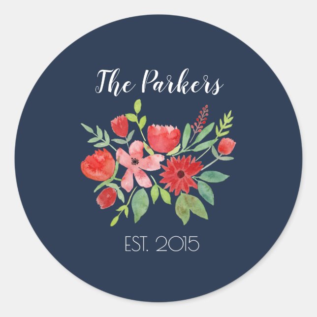 Personalized Floral Classic Round Sticker (Front)
