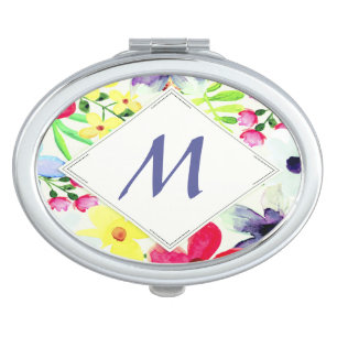 Personalized floral  compact mirror