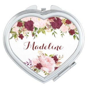 Personalized Floral Compact Mirror