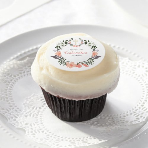 Personalized  Floral  Confirmation Party  Edible Frosting Rounds