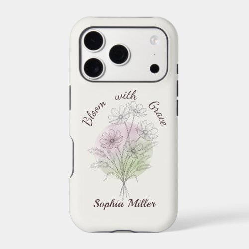 Personalized Floral Cosmos Botanical Custom Name iPhone 17 Pro Case