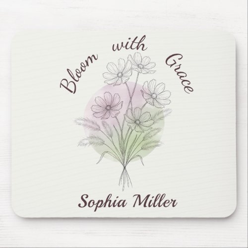 Personalized Floral Cosmos Botanical Custom Name Mouse Pad