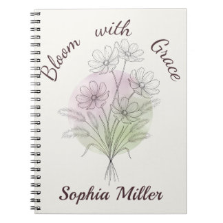 Personalized Floral Cosmos Botanical Custom Name Notebook