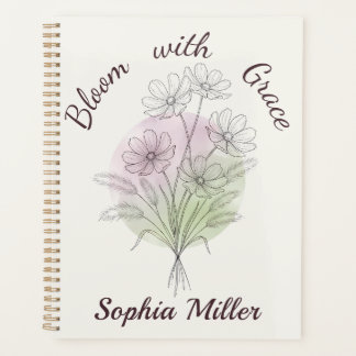 Personalized Floral Cosmos Botanical Custom Name Planner