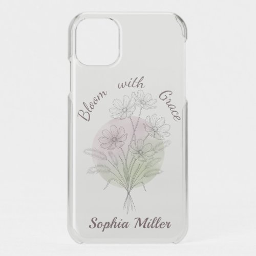 Personalized Floral Cosmos Botanical Custom Name iPhone 11 Case