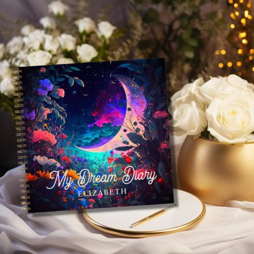 Personalized Floral Crescent Moon Dream Diary Notebook