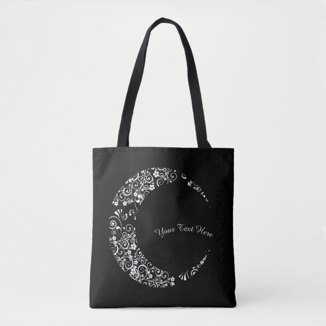 Personalized Floral Crescent Moon Tote Bag (Front)