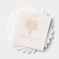 Personalized Floral Cross Gold Foil Baptism Napkin