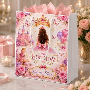 Personalized Floral Crown Birthday Medium Gift Bag
