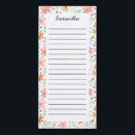 Personalized Floral Custom Name Lined Magnetic Notepad<br><div class="desc">Cute magnetic notepad to personalize and hang on your refrigerator.</div>