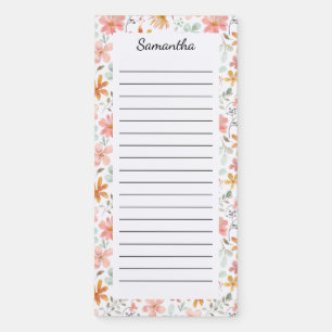 Personalized Floral Custom Name Lined Magnetic Notepad