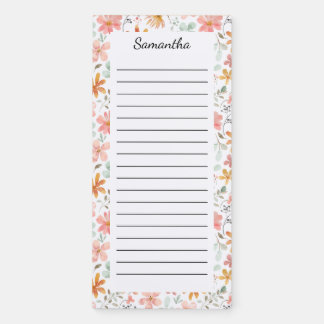 Personalized Floral Custom Name Lined Magnetic Notepad