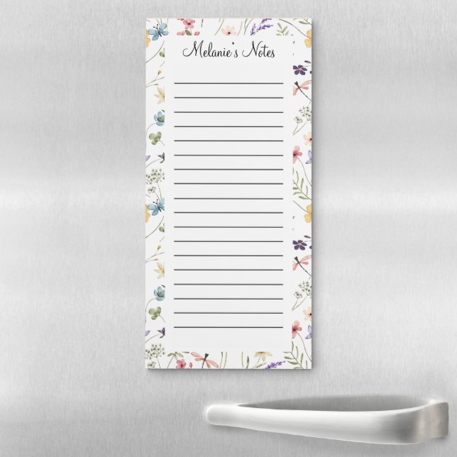 Personalized Floral Custom Name Lined Magnetic Notepad (In Situ)