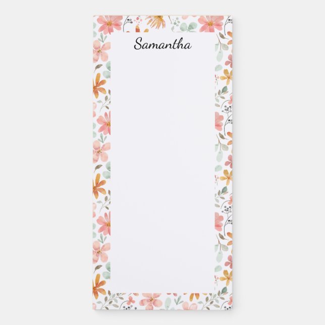 Personalized Floral Custom Name Magnetic Notepad (Front)
