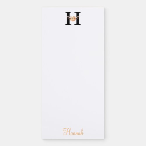 Personalized Floral Custom Name Monogram Letter H Magnetic Notepad