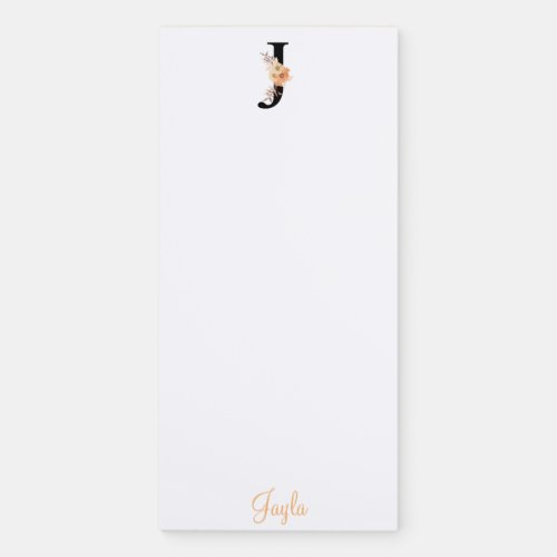 Personalized Floral Custom Name Monogram Letter J Magnetic Notepad