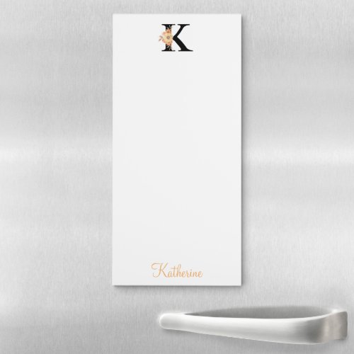 Personalized Floral Custom Name Monogram Letter K Magnetic Notepad