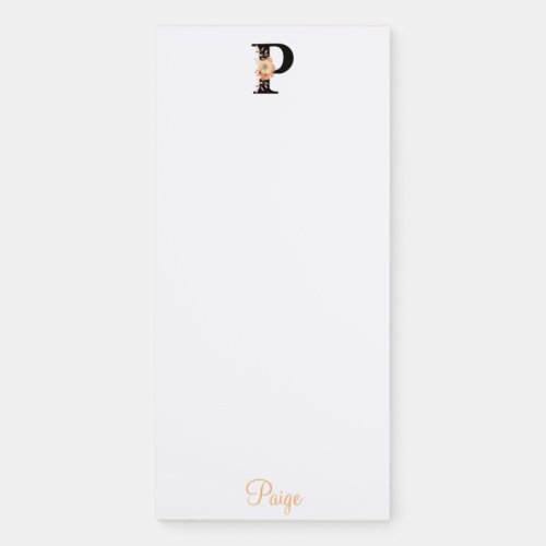 Personalized Floral Custom Name Monogram Letter P Magnetic Notepad