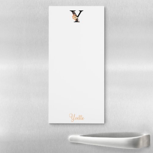 Personalized Floral Custom Name Monogram Letter Y Magnetic Notepad