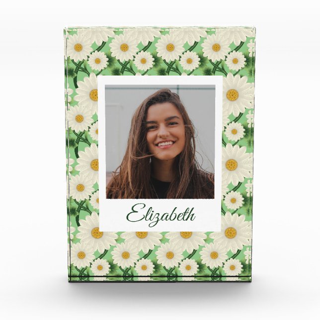 Personalized Floral Daisy Pattern Photo Block (Front)
