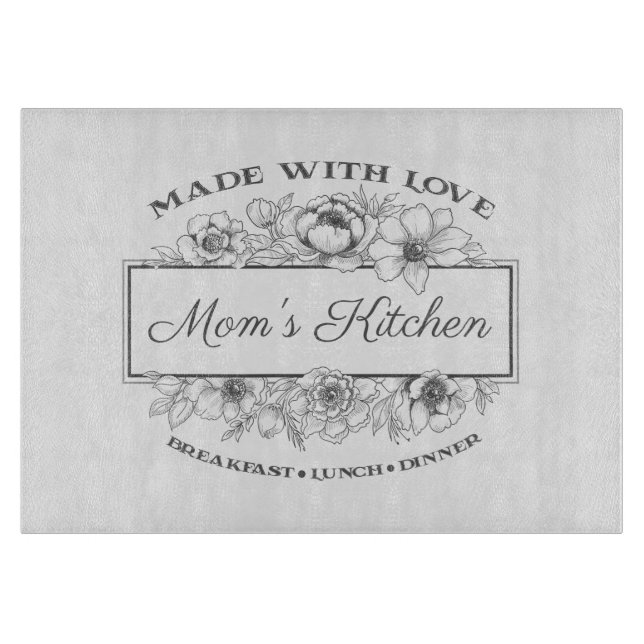 Personalized Floral Design Glass Cutting Board  (Front)