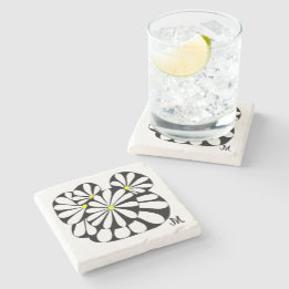 Personalized Floral Design in Black & White | Stone Coaster