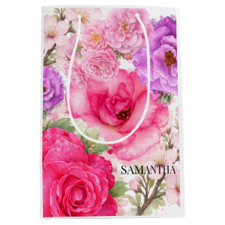 Personalized Floral Design Medium Gift Bag