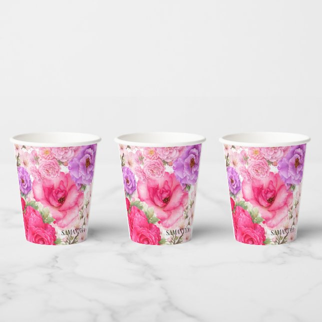 Personalized Floral Design Paper Cups (Multi)