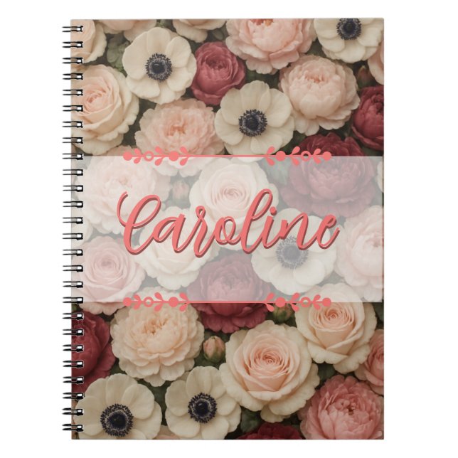 Personalized Floral Design Spiral Notebook (Front)