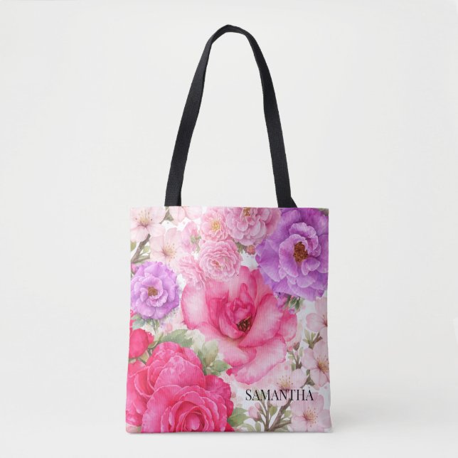 Personalized Floral Design Tote Bag (Front)