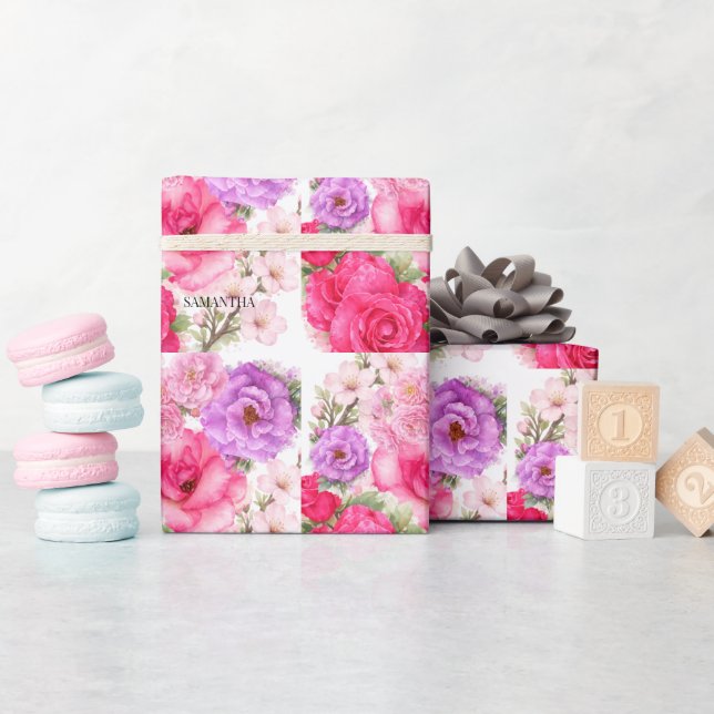 Personalized Floral Design Wrapping Paper (Baby Shower)