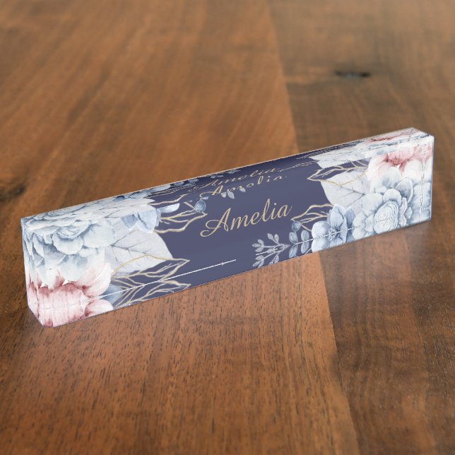 Personalized Floral desk Name Plate (Side)