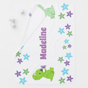 Personalized floral dinosaur baby blanket
