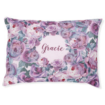Personalized floral dog bed Purple roses