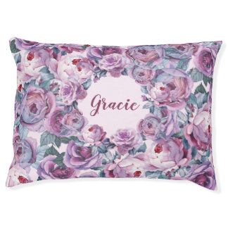 Personalized floral dog bed Purple roses