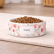 Personalized Floral Dog Bowl with Name