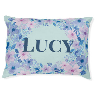 Personalized Floral Dog Name Watercolor Wreath Pet Bed