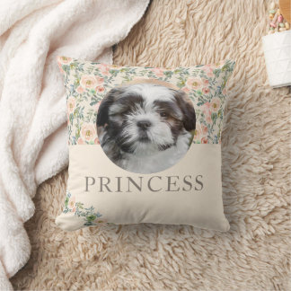 Personalized Floral Dog Photo Throw Pillow