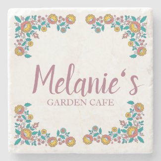 Personalized Floral Doodle Frame Stone Coaster