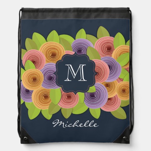 Personalized Floral Drawstring Bag
