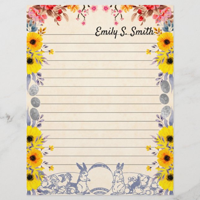 Personalized Floral Easter Border Lined Paper (Front)