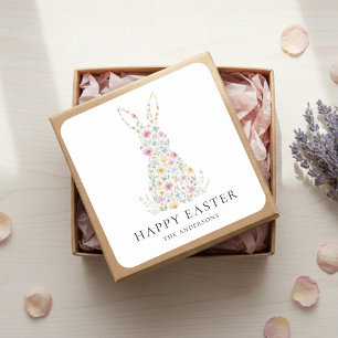Personalized Floral Easter Bunny Custom Square Sticker