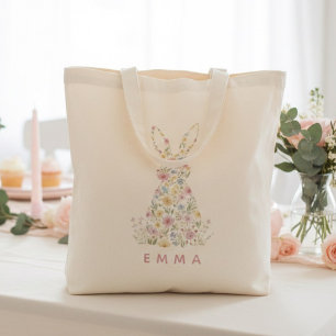 Personalized Floral Easter Bunny  Custom Tote Bag