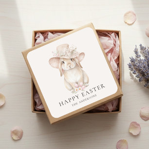 Personalized Floral Easter Bunny Vintage Square Sticker