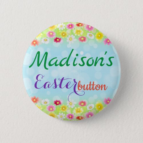 Personalized Floral Easter Button Name Tag Pin