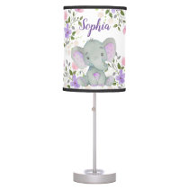 Personalized Floral Elephant Baby Girl Nursery Table Lamp