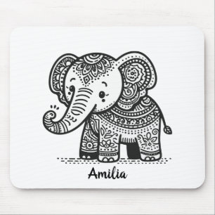 Personalized Floral Elephant Mouse Pad