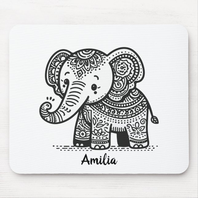 Personalized Floral Elephant Mouse Pad (Front)