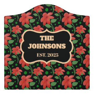 Personalized Floral Family Name Design Door Sign